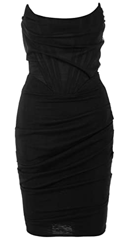 Damen Mesh Mini Kleider Sexy Kleid Party Figurbetonte Bleistift Partykleid Bodycon Kleid Freizeitkleider für Fraun Sommerkleid Elegant Abendkleid Solid Schulterfrei Rückenfrei Clubwear von FEOYA