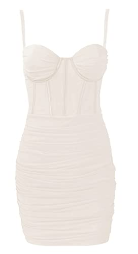 Damen Mesh Mini Kleider Sexy Kleid Party Figurbetonte Bleistift Partykleid Bodycon Kleid Freizeitkleider für Fraun Sommerkleid Elegant Abendkleid Solid Schulterfrei Rückenfrei Clubwear von FEOYA