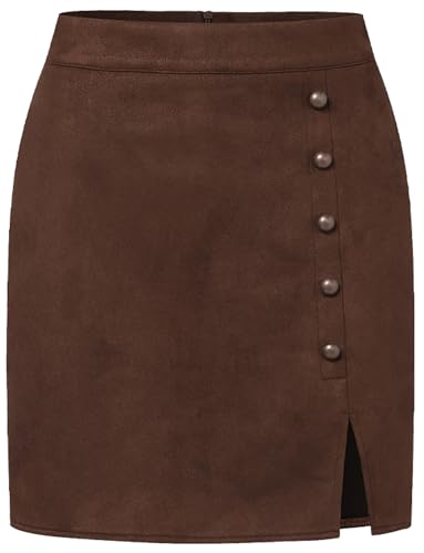 Damen Mini Röcke 50s Retro Vintage Bleistiftrock High Waist Röcke mit Schlitz L von FEOYA