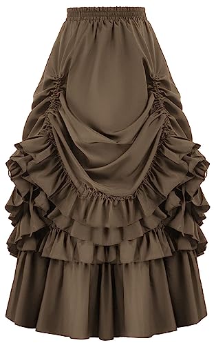 Damen Renaissance Vintage Rock Steampunk Maxirock Hohe Taille Mittelalter Rock mit Kordelzug - XL von FEOYA