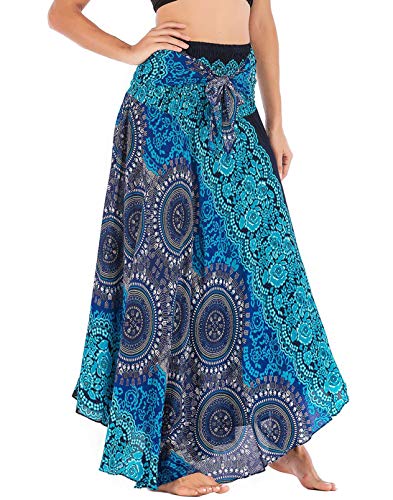 Damen Retro Maxirock Elastische Taille Halter Kleid Lang Rock Sommerrock Blumendruck Festlich Rock Baumwolle Faltenrock für Freizeit Urlaub von FEOYA