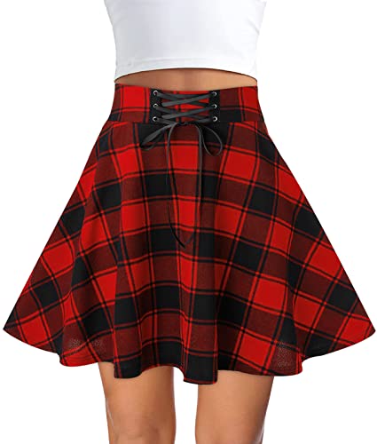 Damen Schule Rock Kariert Tennisrock Minirock Kurze Faltenrock Mini-Faltenrock Hohe Taille Schulmädchen A-Linie Patchwork Skater Rock Vielseitig Plaid Gefaltete Rock Gitterrock Größe S-XL von FEOYA