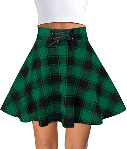 Damen Schule Rock Kariert Tennisrock Minirock Kurze Faltenrock Mini-Faltenrock Hohe Taille Schulmädchen A-Linie Patchwork Skater Rock Vielseitig Plaid Gefaltete Rock Gitterrock Größe S-XL von FEOYA