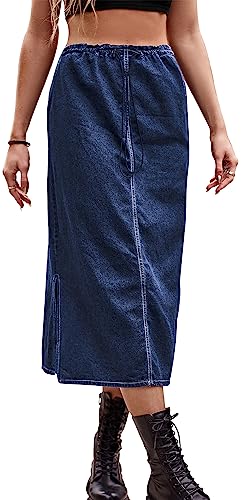 Damen Sommerrock Jeansrock Enger Rock Maxirock mit Tasche Hüftrock Bleistiftrock Rock mit Schlitz - L Damen Sommerrock Jeansrock Enger Rock Maxirock mit Tasche Hüftrock Bleistiftrock Rock mit Schlitz - L von FEOYA