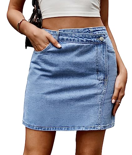 Damen Sommerrock Jeansrock Enger Rock Minirock mit Tasche Hüftrock A-Linie Rock mit Taschensaum - XXL von FEOYA