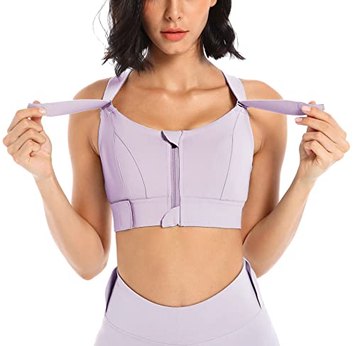 Damen Sport BH Starker Halt- Bügel Push Up Ringerrücken Feste Brustpolster Fitness BH für Yoga Joggen Sport Bras BHS Ohne Bügel Verstellbare Träger - L von FEOYA