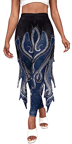 Damen Sport Leggings Schlanke Hohe Enge Taille Sporthose Halloween Drucken Leggins Bauchkontrolle Meerjungfrauen Print Yogahose Frauen Fitness Lange Hosen Blickdicht Push Up Laufhose für Gym Yoga - M von FEOYA