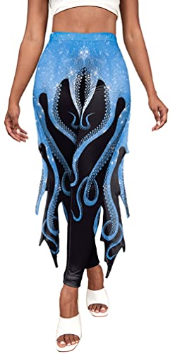 Damen Sport Leggings Schlanke Hohe Taille Sporthose Halloween Drucken Leggins Bauchkontrolle Meerjungfrauen Print Yogahose Frauen Fitness Lange Hosen Blickdicht Push Up Laufhose für Gym Yoga - M von FEOYA