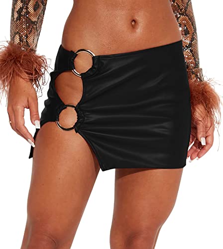 Damen Wetlook Sexy Rock Vinyl Knielange Clubwear Party Bodycon Skirt M von FEOYA