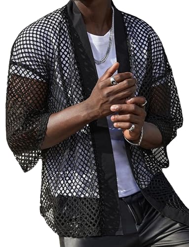 Durchsichtige Oberteile Transparentes Netz-T-Shirt Party Herren Mesh Hemd von FEOYA