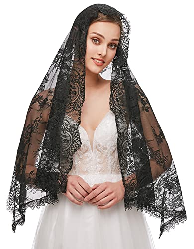 FEOYA 1PC Traditionelle Vintage Mantilla Veil Lateinische Messe Schleier Spanische Kopfbedeckung Gebetsschal Schwarz 4 von FEOYA