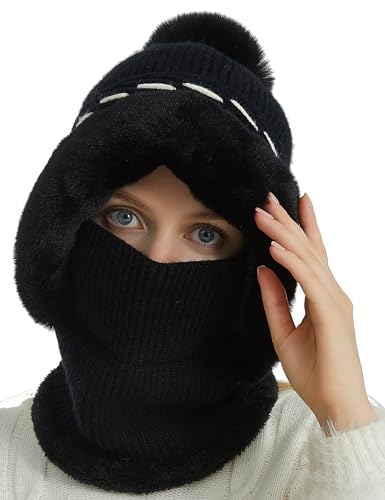 FEOYA 2 in 1 Damen Mütze Winter Mütze Damen Kapuze Winter Strick Halswärmer Windstopper Hut Balaclava FEOYA 2 in 1 Damen Mütze Winter Mütze Damen Kapuze Winter Strick Halswärmer Windstopper Hut Balaclava von FEOYA