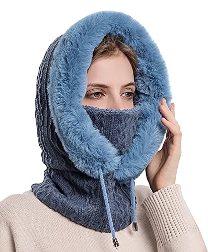 FEOYA 2 in 1 Damen Wintermütze Damen Wintermütze Strickmütze Kapuze Halswärmer Windstopper Hut Balaclava von FEOYA