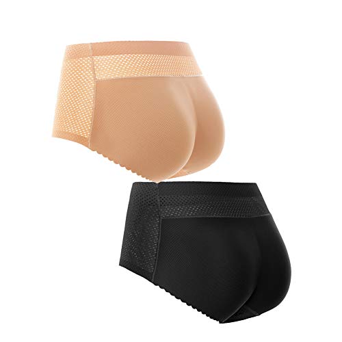 FEOYA 2pc Damen Butt Lifter Höschen Unterwäsche Panty Enhancer Boyshorts Hohe Taille Miderhose Miederpants Shapewear Unterhosen Push-up Padded Polster Bodyshaper von FEOYA