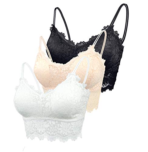 FEOYA 3 Stück Spitzen BH Bralette Spitze Gepolstert für Damen Yoga Spitze BH Bra Top Set Sport-BHS für Women von FEOYA