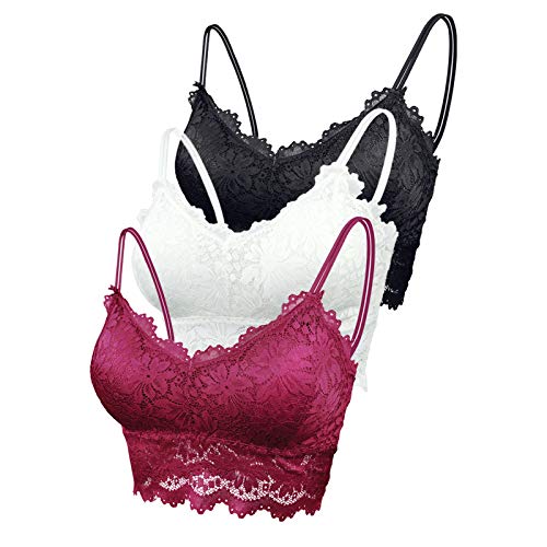 FEOYA 3 Stück Spitzen BH Bralette Spitze Gepolstert für Damen Yoga Spitze BH Bra Top Set Sport-BHS für Women M von FEOYA