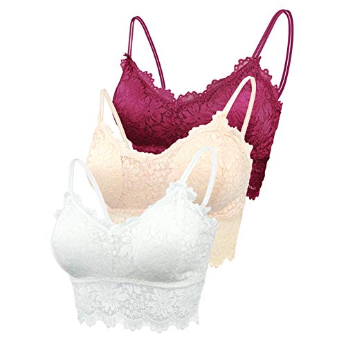 FEOYA 3 Stück Spitzen BH Bralette Spitze Gepolstert für Damen Yoga Spitze BH Bra Top Set Sport-BHS für Women von FEOYA