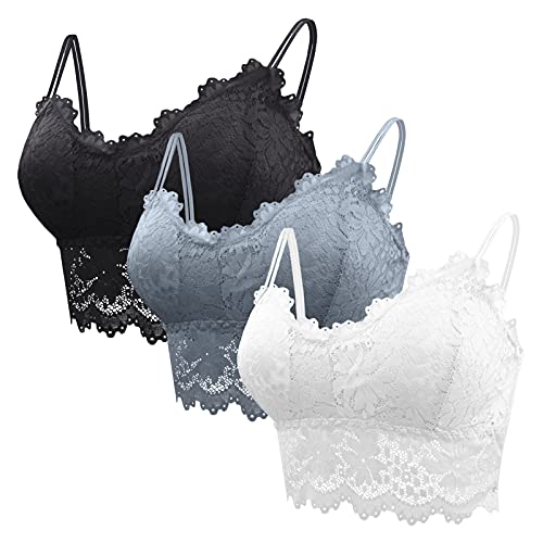 FEOYA 3 Stück Spitzen BH Bralette Spitze Gepolstert für Damen Yoga Spitze BH Bra Top Set Sport-BHS für Women von FEOYA