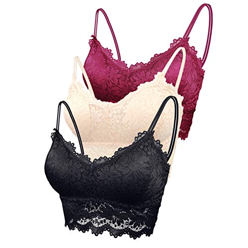 FEOYA 3 pcs Damen Abnehmbare Pads Spitze Bralette ohne Bügel BH Yoga Spitze BH Bra Top Set Sport-BHS für Women von FEOYA