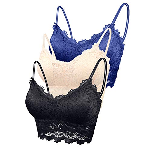 FEOYA 3 pcs Damen Blumen Spitzen BH Ohne Buegel Bralette Bustier Bequemer Lace Bra mit Gepolstert Yoga Spitze BH Bra Top Set Sport-BHS für Women von FEOYA