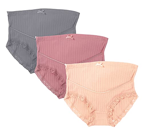 FEOYA 3er Pack Schwangerschaft Unterwäsche Baumwolle Umstandsslip Hohe Taillen Unterhose Bauch Unterstützung Einstellbare Höschen Schlüpfer Panty von FEOYA