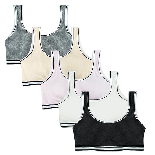 FEOYA 5 Stücke Mädchen BH Ohne Buegel aus Baumwolle Bra Bügellos Unterwäsche Sport Bra Gepolsterte Bralette Yoga Sports BH Bra Top 8 Jahre - 15 Jahre von FEOYA