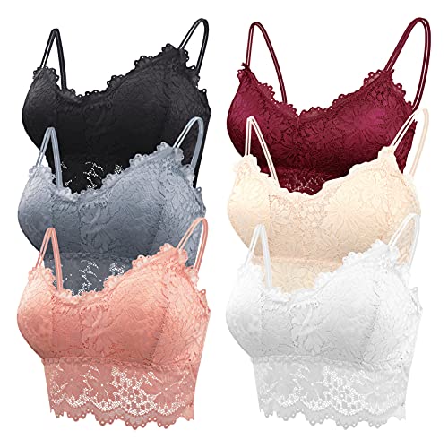 FEOYA 6 pcs Damen Abnehmbare Pads Spitze Bralette ohne Bügel BH Yoga Spitze BH Bra Top Set Sport-BHS für Women von FEOYA