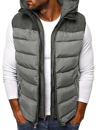 FEOYA Ärmellose Daunenjacke für Herren Winter warm Mäntel ohne Ärmel mit Kapuze gesteppt Herbst Winter Stil 2 grau XXL von FEOYA