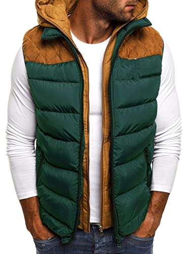 FEOYA Ärmellose Daunenjacke für Herren Winter warm Mäntel ohne Ärmel mit Kapuze gesteppt Herbst Winter Stil 2 grün L von FEOYA
