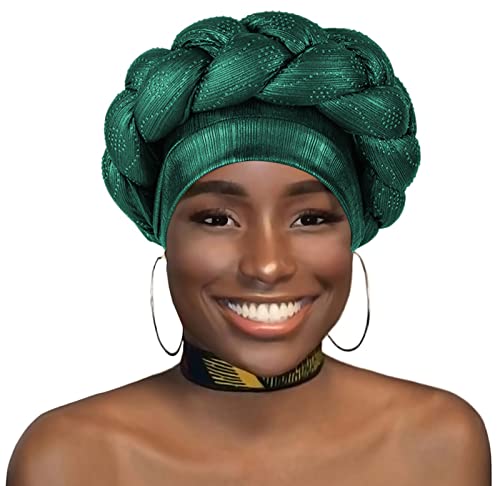 FEOYA Afrikanischer Turban Damen Pre-Tied Geflecht Mütze Kopf Wrap Twisted Head Turbans Kopftuch Grün von FEOYA