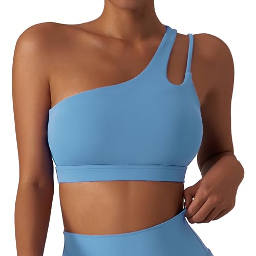 FEOYA Asymmetrischer Sport BH Damen Ärmellos Yoga BH mit Einer Schulter Gepolstert Push Up Bra One Shoulder Fitness Gym Bra Hellblau S FEOYA Asymmetrischer Sport BH Damen Ärmellos Yoga BH mit Einer Schulter Gepolstert Push Up Bra One Shoulder Fitness Gym Bra Hellblau S von FEOYA