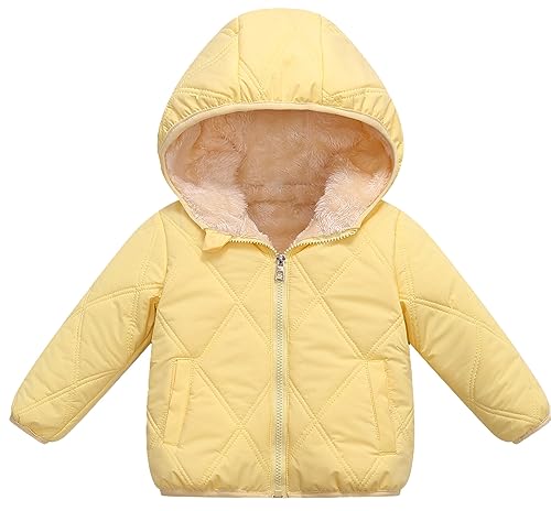 FEOYA Baby Baumwolljacke Tank Top Einzigartiger Kapuzenjacke Polyester Winter Kindermantel Herbst Wolle Mantel Kleidung Jungen und Mädchen Dicke Warme Gelb 18-24 Monate von FEOYA