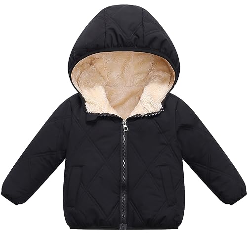 FEOYA Baby Baumwolljacke Tank Top Einzigartiger Kapuzenjacke Polyester Winter Kindermantel Herbst Wolle Mantel Kleidung Jungen und Mädchen Dicke Warme Schwarz 18-24 Monate von FEOYA