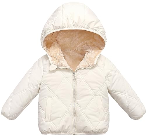 FEOYA Baby Baumwolljacke Tank Top Einzigartiger Kapuzenjacke Polyester Winter Kindermantel Herbst Wolle Mantel Kleidung Jungen und Mädchen Dicke Warme Weiß 18-24 Monate von FEOYA