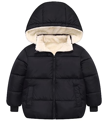 FEOYA Baby Daunenjacke Kindermantel Winter Gefüttert Mädchen Leichte Jacke Mit Abnehmbarer Mütze Geeignet Für Kinder und Jungen Drucken Kleidungsset Warme Kurze Baumwolljacke Coat Schwarz von FEOYA