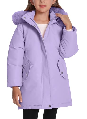 FEOYA Baby Jacke Winter Parka Daunenjacke Warm Teddy Kinder Wintermantel Mit Fellkapuze Verdicket Teenager Mantel Wasserdicht Gefütterte Winterjacke Fleece Outdoor Puffer Solid Violett 10 11 Jahre von FEOYA