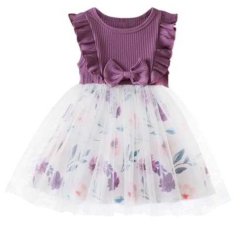 FEOYA Baby Mädchen Kleider Prinzessin Tutu Tüllkleid Rüschen Ärmellos Bowknot Partykleid Kleinkind Geburtstag Hochzeit Sommerkleid für 6-12 Monate von FEOYA