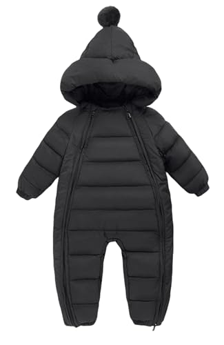 FEOYA Baby Neugeborene Jumpsuit Strampler Jungen Mädchen Overall Pyjamas Winter Unisex Kleinkind Schneeanzug Outwear Outfits Schwarz 12-18 Monate von FEOYA