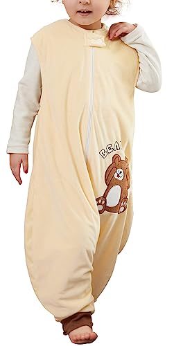 FEOYA Baby Schlafsack Mit Füßen Ärmelloser Ganzjahresschlafsack Flanell-Jumpsuit Bequemes Junge Mädchen Pyjama-Set Neugeborenes Kind Geburtsgeschenk Beige 3-5 Jahre Alt von FEOYA