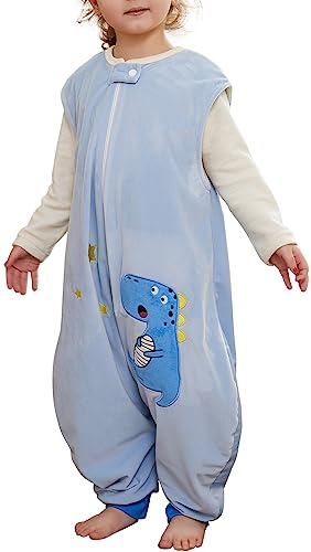 FEOYA Baby Schlafsack Mit Füßen Ärmelloser Ganzjahresschlafsack Flanell-Jumpsuit Bequemes Junge Mädchen Pyjama-Set Neugeborenes Kind Geburtsgeschenk Blau 5-7 Jahre Alt von FEOYA