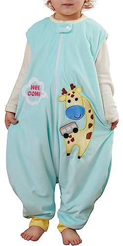 FEOYA Baby Schlafsack Mit Füßen Ärmelloser Ganzjahresschlafsack Flanell-Jumpsuit Bequemes Junge Mädchen Pyjama-Set Neugeborenes Kind Geburtsgeschenk Blau 5-7 Jahre Alt von FEOYA