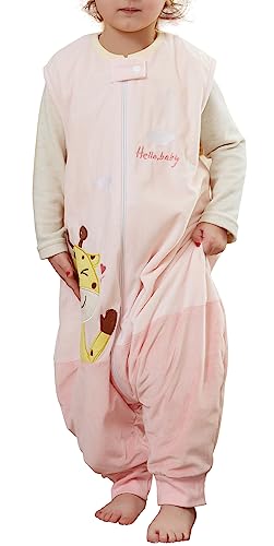 FEOYA Baby Schlafsack Mit Füßen Ärmelloser Ganzjahresschlafsack Flanell-Jumpsuit Bequemes Junge Mädchen Pyjama-Set Neugeborenes Kind Geburtsgeschenk Rosa 3-5 Jahre Alt von FEOYA