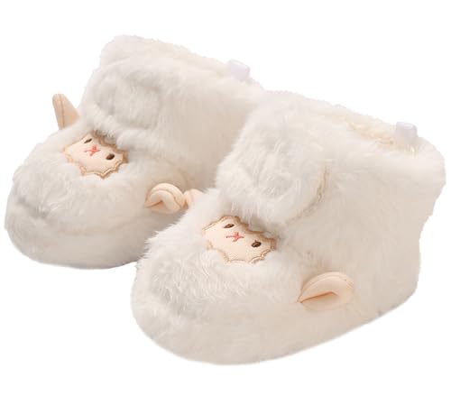FEOYA Baby Schuhe Winter Outdoor Mädchen Stiefel Warme Dicke Jungen Winterschuhe Gefüttert Fleece Neugeborenen Krabbelschuhe Rutschfeste Schnee Kleinkind Boots Lammfell Weiche Sohle 01 Weiß 0 6 Monate von FEOYA