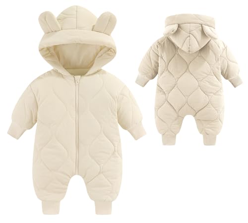FEOYA Baby Strampler Junge Mädchen Langarm Overall mit Kapuze Winter Dicker Jumpsuit Warm Niedliche Spielanzug Outfits Reißverschluss Schneeanzug 6-9 Monate von FEOYA