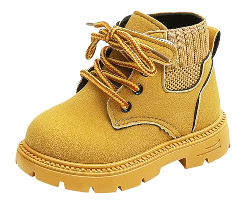 FEOYA Baby Winterschuhe Winter Mit Absatz Mädchen Stiefel Gefüttert Outdoor Kinder Boots Wasserdicht Warme Jungen Schuhe Rutschfeste Leichte Teenager Winterstiefel Kurze Gothic Gelb 30 Eu von FEOYA