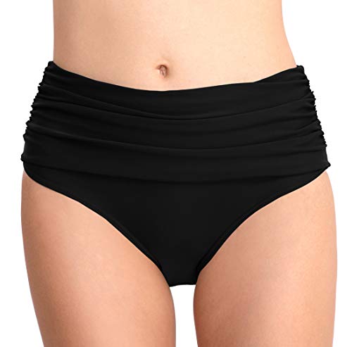 FEOYA Badehose Damen Shorts Frauen Bikini Hohe Taille Geraffte Hosen Schwimmen Leggings Wassersport Slip Schwimmhose Bikinihose Schwarz L von FEOYA