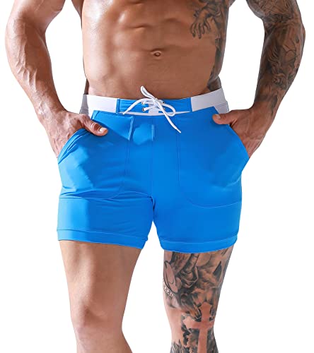 FEOYA Badehose Herren Badehose Shorts mit Kordelzug Strandshorts Sport Boxer Elastische Turnhose Board Shorts Blau M von FEOYA