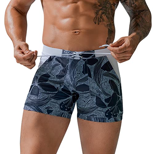 FEOYA Badehose Herren Boxer-Badehose Schwimmhose Wassersport mit Verstellbar Tunnelzug und Tasche Tag No.EU L von FEOYA