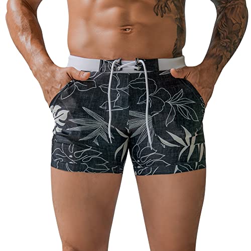 FEOYA Badehose Herren Boxer-Badehose Schwimmhose Wassersport mit Verstellbar Tunnelzug und Tasche Tag No.EU XXL von FEOYA