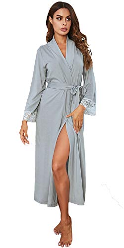 FEOYA Bademantel Damen Baumwolle Bademantel Damen Sommer Baumwolle Morgenmantel Damen Leicht Kimono Frauen Lang Nachtwäsche Frauen Baumwolle Weihnachtsgeschenke für Damen M von FEOYA